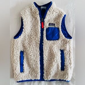 Patagonia Kids Cream Sherpa Vest with Blue Trim